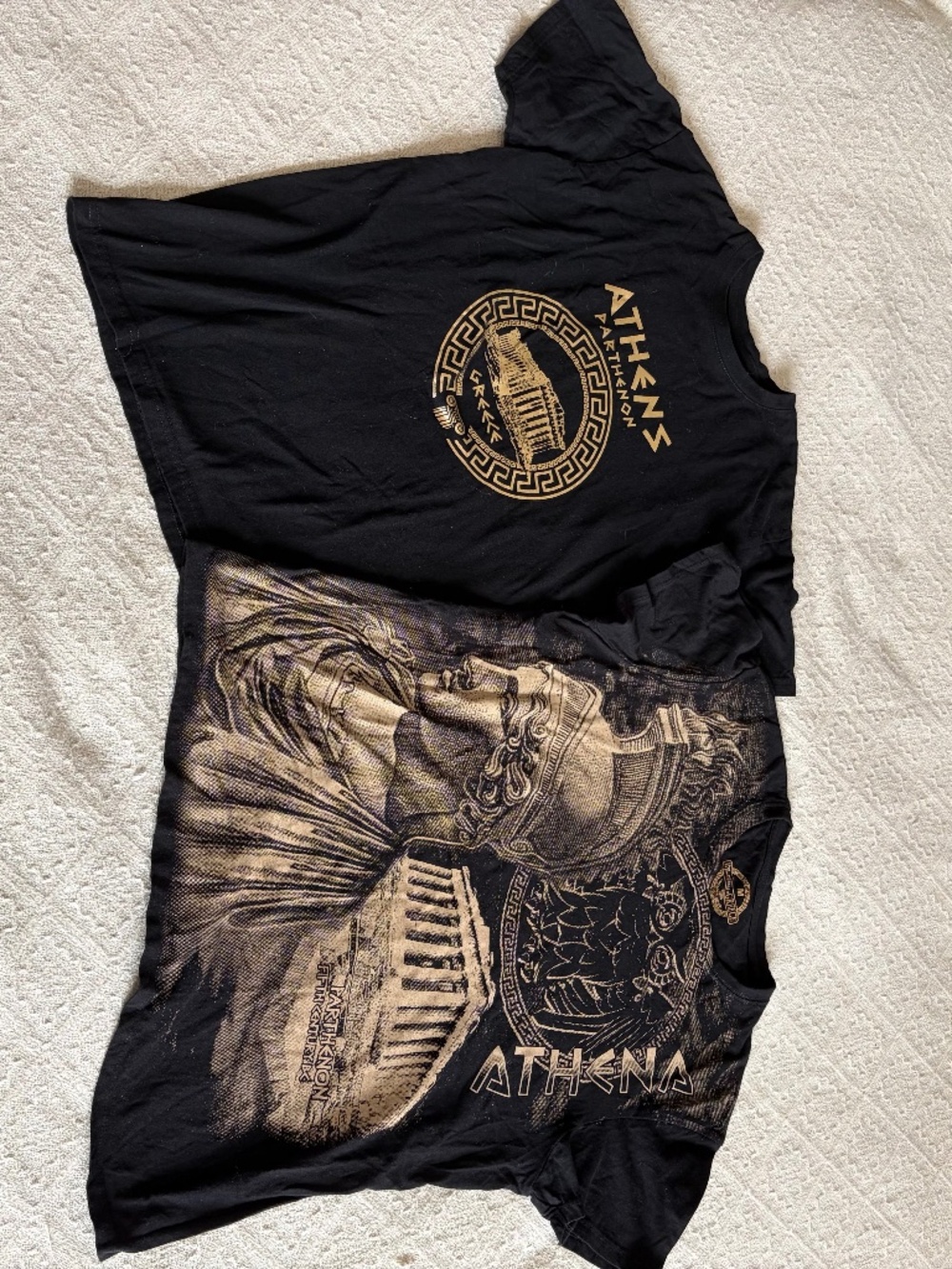 Bundle of 2! Women's Souvenir Shirts from Athens, Greece Size Medium Black Gold